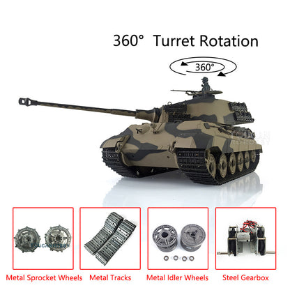 Henglong 1/16 TK7.0 Radio Control Tank German King Tiger Upgraded 3888A RC Tank 360 Degrees Rotating Turret Metal Tracks BB Shooting