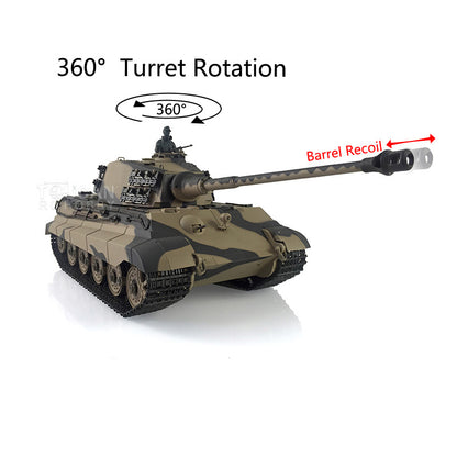 Henglong 1/16 Remote Control Tank Model 3888A 7.0 Plastic German King Tiger w/ Barrel Recoil 360 Degrees Rotating Turret Engine Sound