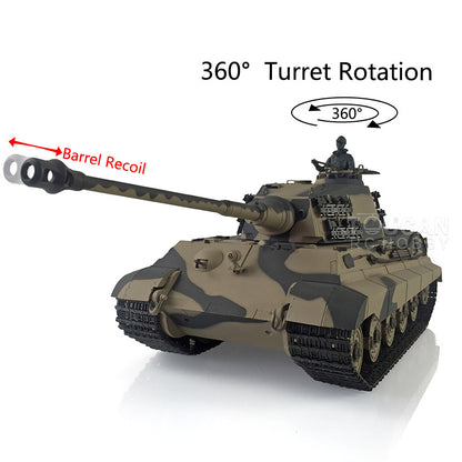 Henglong 1/16 Remote Control Tank Model 3888A 7.0 Plastic German King Tiger w/ Barrel Recoil 360 Degrees Rotating Turret Engine Sound