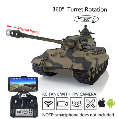 1/16 Henglong TK7.0 RC Tank Model 3888A King Tiger Plastic 2.4G German Tank Model w/ FPV 360 Degrees Rotating Turret Barrel Recoil