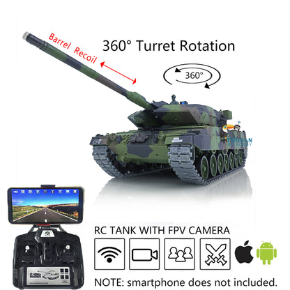 2.4Ghz Remote Control Henglong 1/16 7.0 Upgrade FPV German Leopard2A6 Military RC Battle Tank Model 3889 Festival Gifts Collection