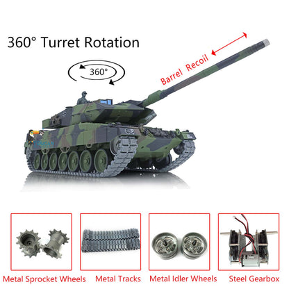 IN STOCK Henglong 1/16 TK7.0 Edition Upgraded Leopard2A6 RC Tank Model 3889 W/ 360 Degrees Rotating Turret Metal Driving Gearbox Tracks