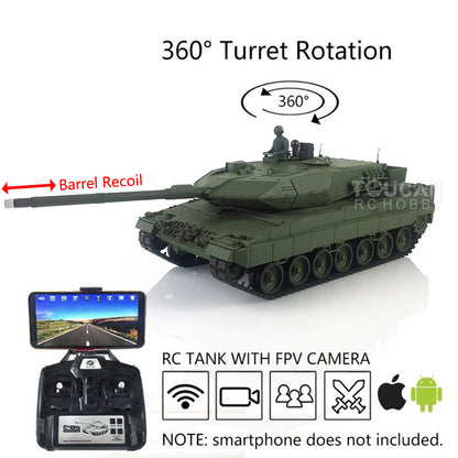 Henglong 1/16 TK7.0 Version Customized Leopard2A6 RC Tank Model 3889 w/ Metal Tracks FPV BB Shooting 360 Degrees Rotating Turret