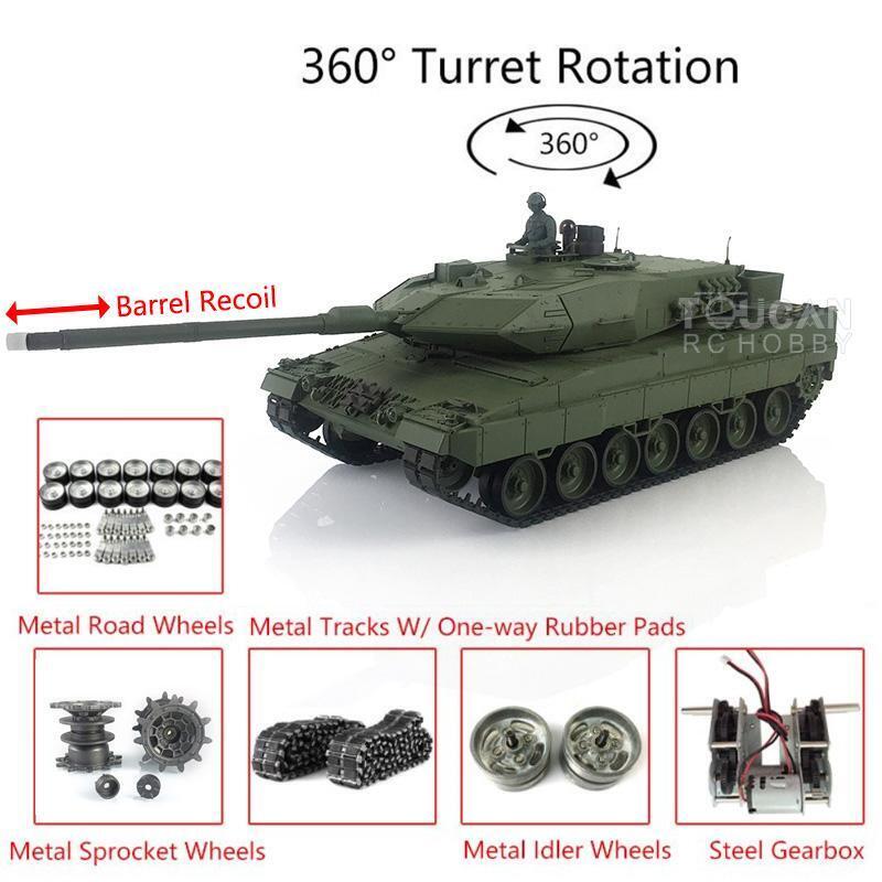 IN STOCK Henglong Military Tank Model 1/16 TK7.0 Leopard2A6 RC Tank Model Upgraded 3889 360 Rotating Turret Metal Tracks W/ Rubber Pad