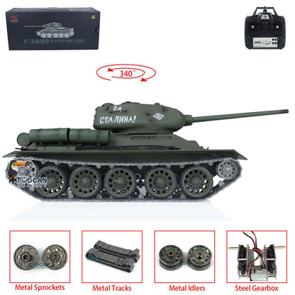 Henglong 7.0 1/16 Scale Soviet T34-85 RTR RC Tank Model 3909 Motor Speaker Gearbox Metal Tracks 340 Turret Battery Infrared Battle