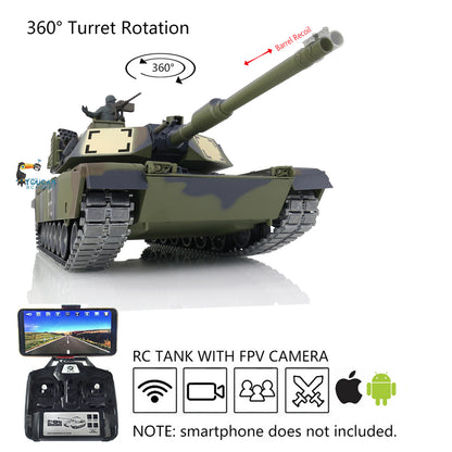 Henglong 1:16 7.0 Customized FPV Abrams M1A2 RTR RC Tank 3918 360 Degrees Rotation Turret Barrel Recoil Metal Tracks Steel Gearbox