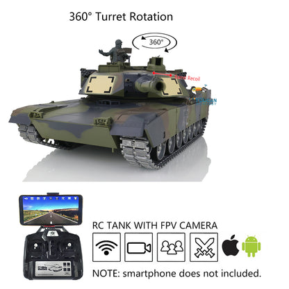 Henglong 1:16 7.0 Customized FPV Abrams M1A2 RTR RC Tank 3918 360 Degrees Rotation Turret Barrel Recoil Metal Tracks Steel Gearbox