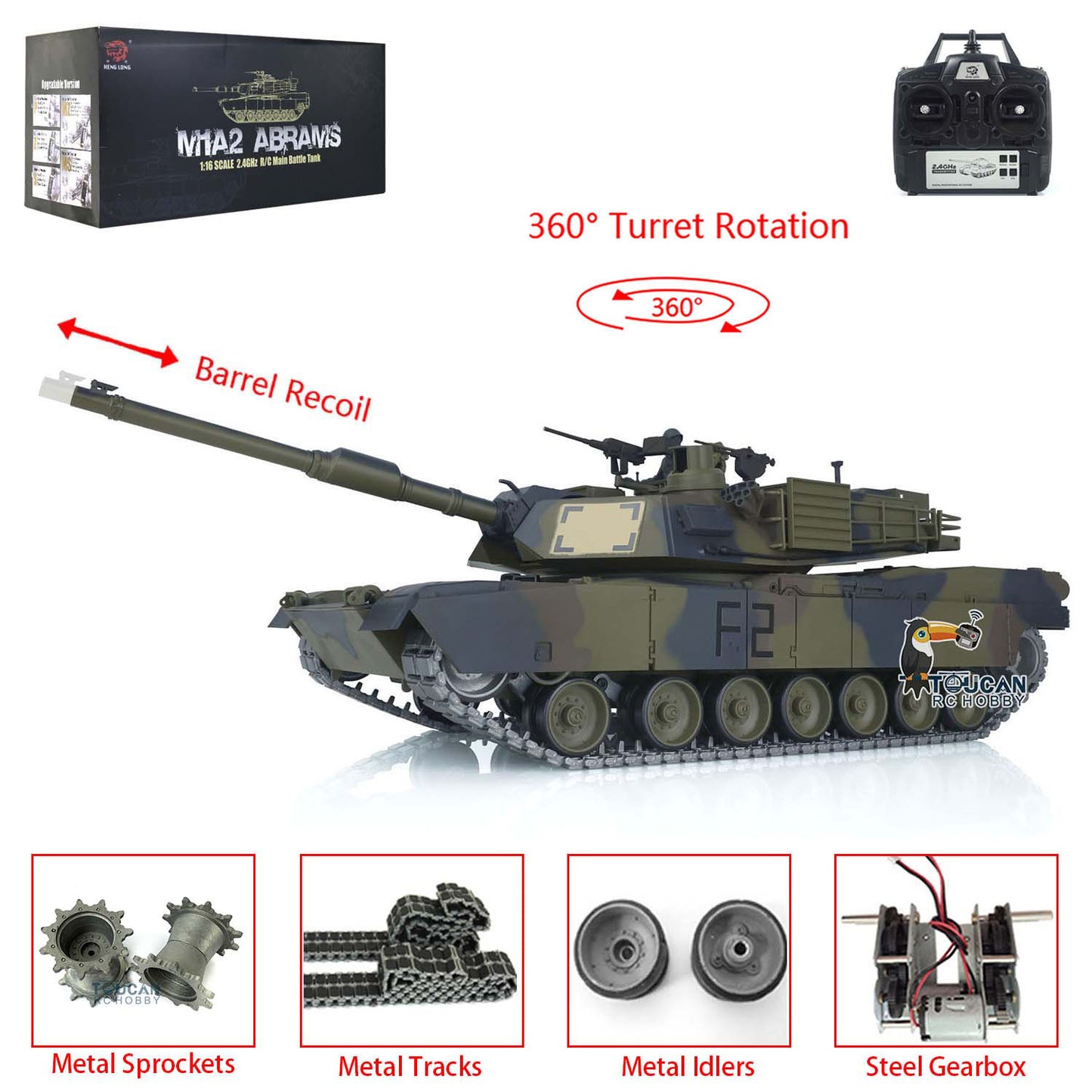 Henglong 7.0 1/16 Scale Abrams M1A2 RTR RC Tank 3918 360 Degrees Turret Metal Tracks Rubber Pads Steel Gearbox Barrel Recoil