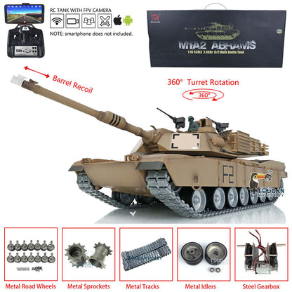 Henglong 1:16 7.0 Customized FPV Abrams M1A2 RTR RC Tank 3918 360 Degrees Rotation Turret Barrel Recoil Metal Tracks Steel Gearbox