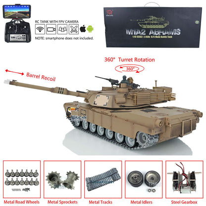 Henglong 1:16 7.0 Customized FPV Abrams M1A2 RTR RC Tank 3918 360 Degrees Rotation Turret Barrel Recoil Metal Tracks Steel Gearbox