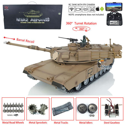 Henglong 1:16 7.0 Customized FPV Abrams M1A2 RTR RC Tank 3918 360 Degrees Rotation Turret Barrel Recoil Metal Tracks Steel Gearbox