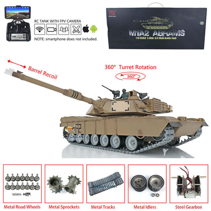 Henglong 1:16 7.0 Customized FPV Abrams M1A2 RTR RC Tank 3918 360 Degrees Rotation Turret Barrel Recoil Metal Tracks Steel Gearbox