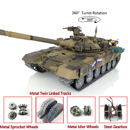 Henglong 7.0 Russian T90 1/16 RC Tank RTR 3938 360 Degrees Turret Metal Tracks With Linkages Wheels Steel Gearbox Battery Charger