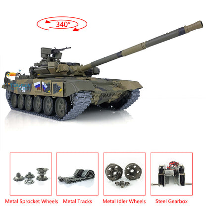 2.4Ghz Henglong Main Battle Russian T90 1/16 Scale 7.0 RTR RC Tank Model 3938 340 Turret Metal Tracks Idlers Driving Wheels