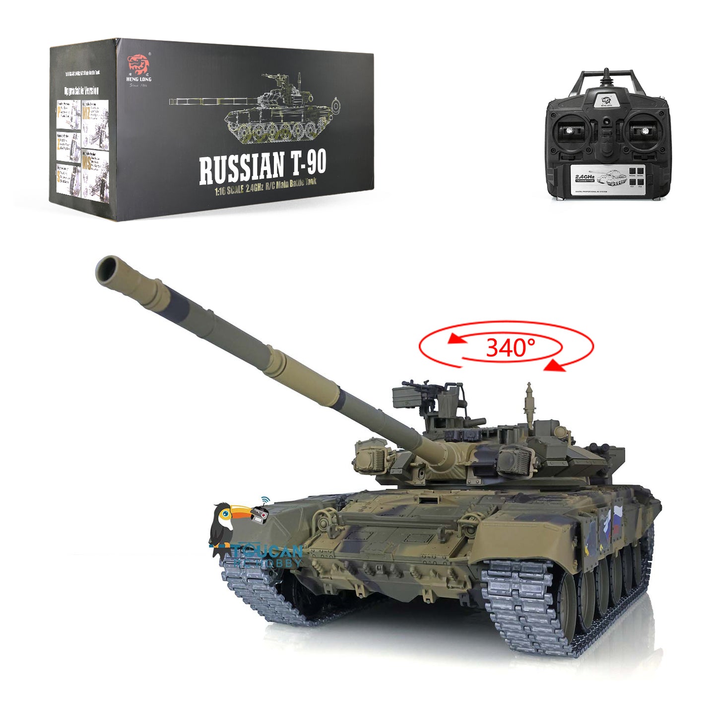 2.4Ghz Henglong Main Battle Russian T90 1/16 Scale 7.0 RTR RC Tank Model 3938 340 Turret Metal Tracks Idlers Driving Wheels