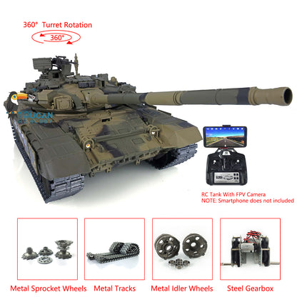 Henglong 7.0 Russian T90 RTR 1/16 RC Tank 3938 FPV 360 Degrees Turret Transmitter Receiver Speaker Motor Gearbox Metal Tracks