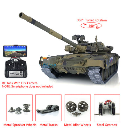 Henglong 7.0 Russian T90 RTR 1/16 RC Tank 3938 FPV 360 Degrees Turret Transmitter Receiver Speaker Motor Gearbox Metal Tracks