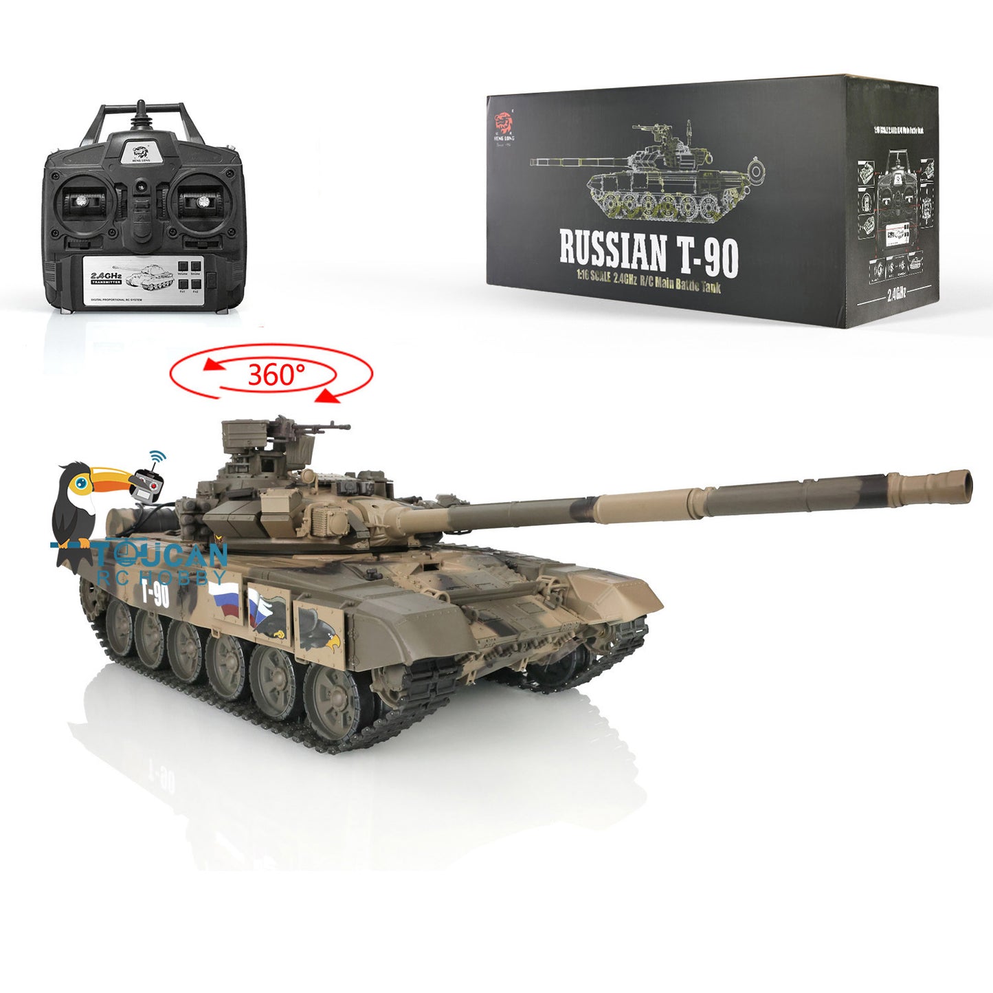 Henglong 7.0 1:16 Russian T90 RTR RC Tank 3938 Model FPV 360 Degrees Turret Metal Gearbox Plastic Return Rollers Wheels Tracks