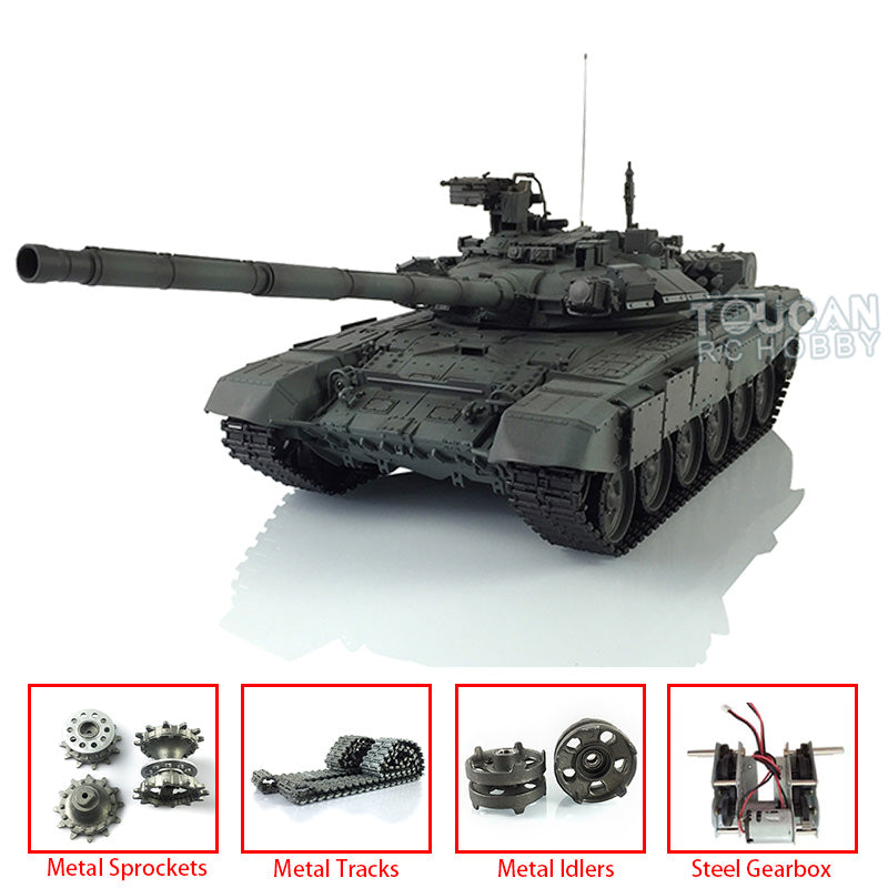 2.4Ghz Henglong Main Battle Russian T90 1/16 Scale 7.0 RTR RC Tank Model 3938 340 Turret Metal Tracks Idlers Driving Wheels