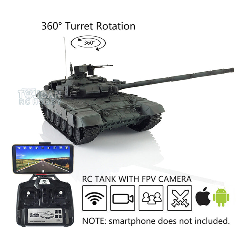 Henglong 7.0 1:16 Russian T90 RTR RC Tank 3938 Model FPV 360 Degrees Turret Metal Gearbox Plastic Return Rollers Wheels Tracks