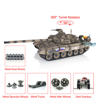 Henglong 7.0 Customized Russian T90 1/16 RC Tank RTR 3938 360 Degrees Turret Metal Tracks Wheels Steel Gearbox Speaker