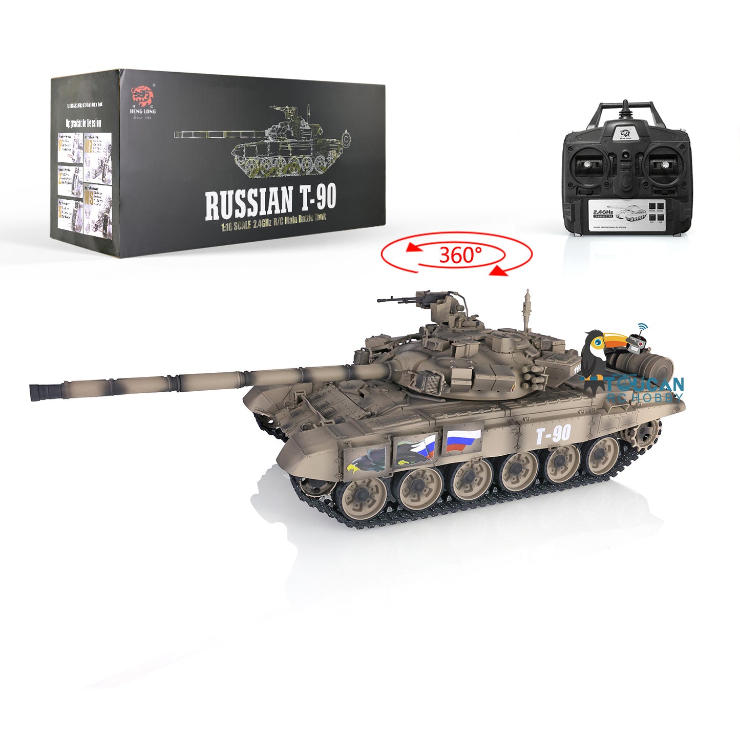 Henglong 7.0 Russian T90 1/16 RC Tank RTR 3938 360 Degrees Turret Metal Tracks With Linkages Wheels Steel Gearbox Battery Charger