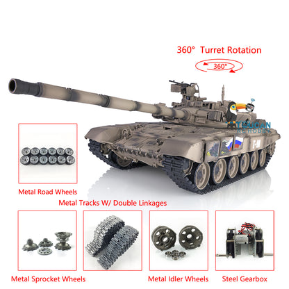 Henglong 7.0 Russian T90 1/16 RC Tank RTR 3938 360 Degrees Turret Metal Tracks With Linkages Wheels Steel Gearbox Battery Charger