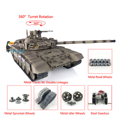 Henglong 7.0 Russian T90 1/16 RC Tank RTR 3938 360 Degrees Turret Metal Tracks With Linkages Wheels Steel Gearbox Battery Charger