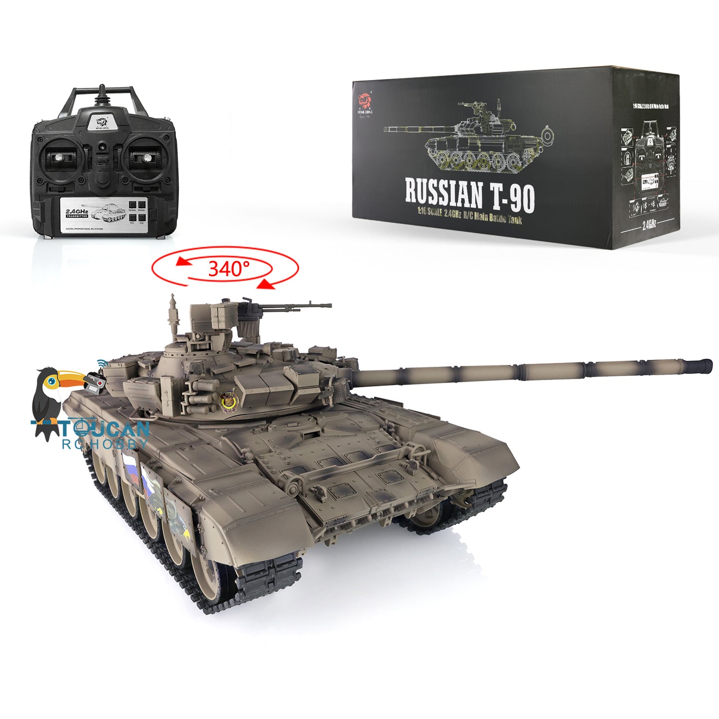 2.4Ghz Henglong Main Battle Russian T90 1/16 Scale 7.0 RTR RC Tank Model 3938 340 Turret Metal Tracks Idlers Driving Wheels