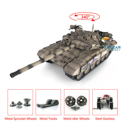 2.4Ghz Henglong Main Battle Russian T90 1/16 Scale 7.0 RTR RC Tank Model 3938 340 Turret Metal Tracks Idlers Driving Wheels