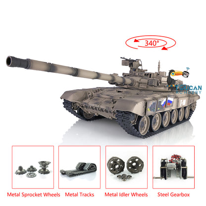 2.4Ghz Henglong Main Battle Russian T90 1/16 Scale 7.0 RTR RC Tank Model 3938 340 Turret Metal Tracks Idlers Driving Wheels