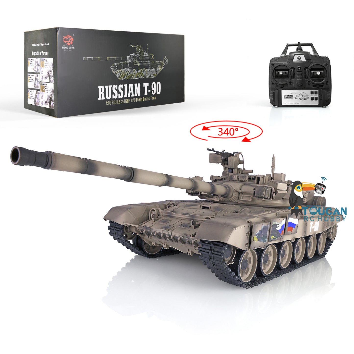 Henglong 2.4Ghz Upgraded Russian T90 1/16 Scale 7.0 RTR RC Tank Model 3938 Metal Tracks W/ Linkages 340 Degree Turret Main Battle