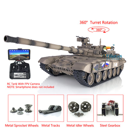 Henglong 7.0 Russian T90 RTR 1/16 RC Tank 3938 FPV 360 Degrees Turret Transmitter Receiver Speaker Motor Gearbox Metal Tracks