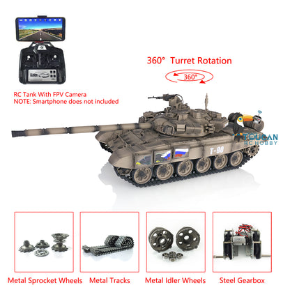 Henglong 7.0 Russian T90 RTR 1/16 RC Tank 3938 FPV 360 Degrees Turret Transmitter Receiver Speaker Motor Gearbox Metal Tracks