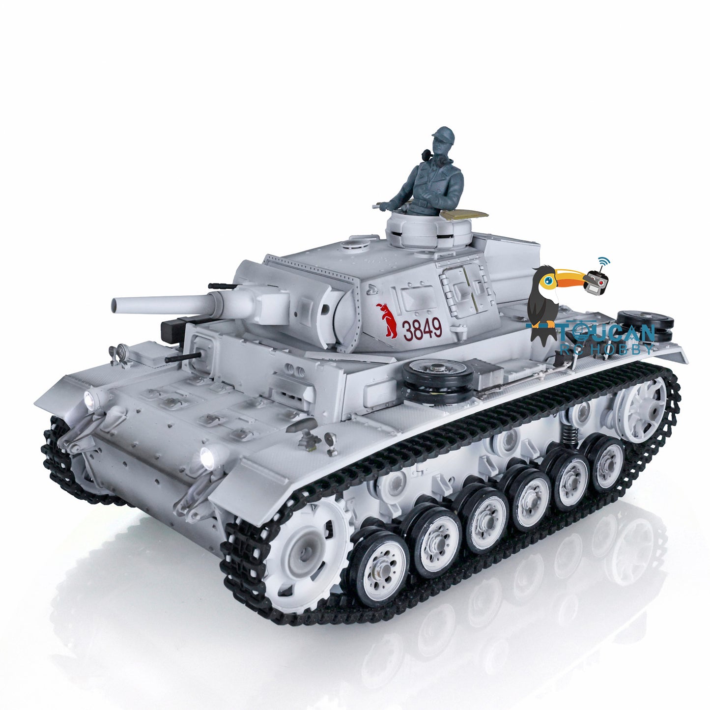 Henglong 1/16 RC Tank Model 3849 Plastic 7.0 Panzer III H Remote Control Tank Model w/ Turret Smoking Gearbox Engine Sound Road Wheels