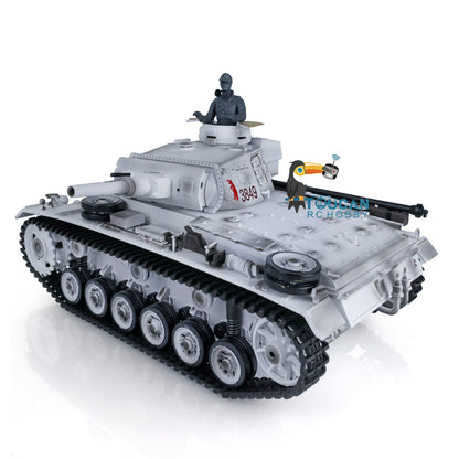 Henglong 1/16 RC Tank Model 3849 Plastic 7.0 Panzer III H Remote Control Tank Model w/ Turret Smoking Gearbox Engine Sound Road Wheels