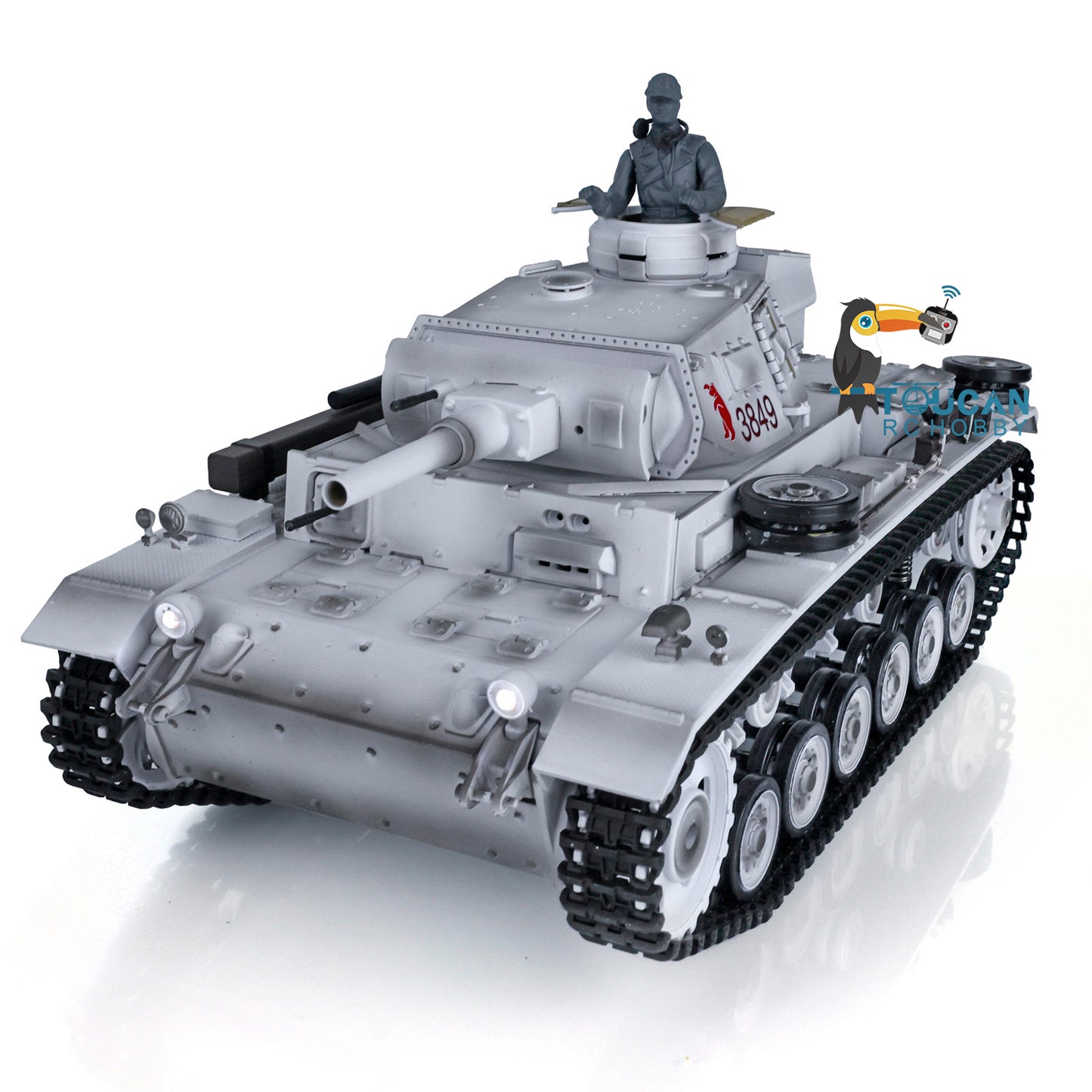 Henglong 1/16 RC Tank Model 3849 Plastic 7.0 Panzer III H Remote Control Tank Model w/ Turret Smoking Gearbox Engine Sound Road Wheels