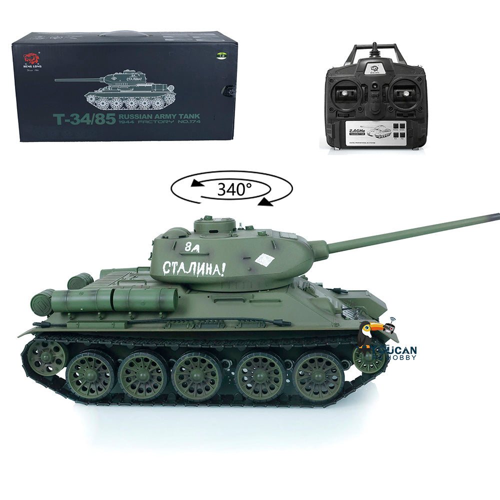 Henglong 2.4Ghz 1/16 Scale 7.0 Soviet T34-85 RTR RC Tank 3909 340 Turret Plastic Chassis Hull Remote Control Model IR Battle