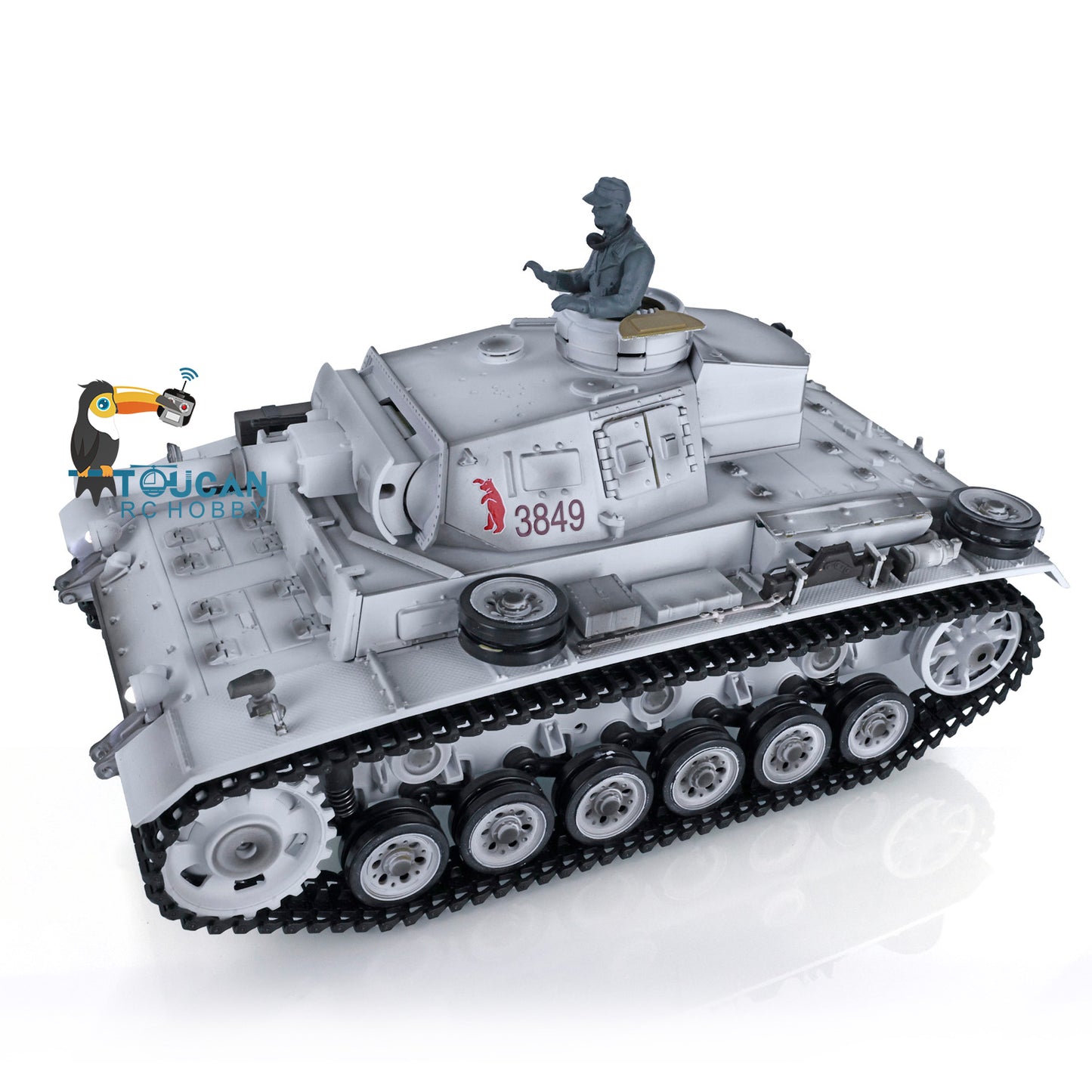 Henglong 1/16 RC Tank Model 3849 Plastic 7.0 Panzer III H Remote Control Tank Model w/ Turret Smoking Gearbox Engine Sound Road Wheels