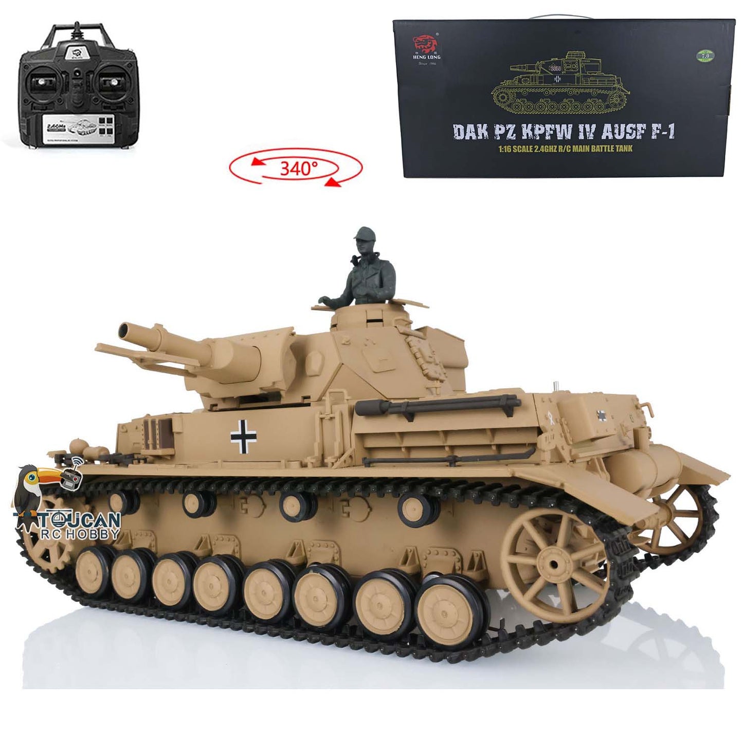 US Warehouse 2.4G Henglong 1:16 Scale TK7.0 Plastic German Panzer IV F RTR RC Tank Model 3858 Military Model Stimulated Sound Smoke