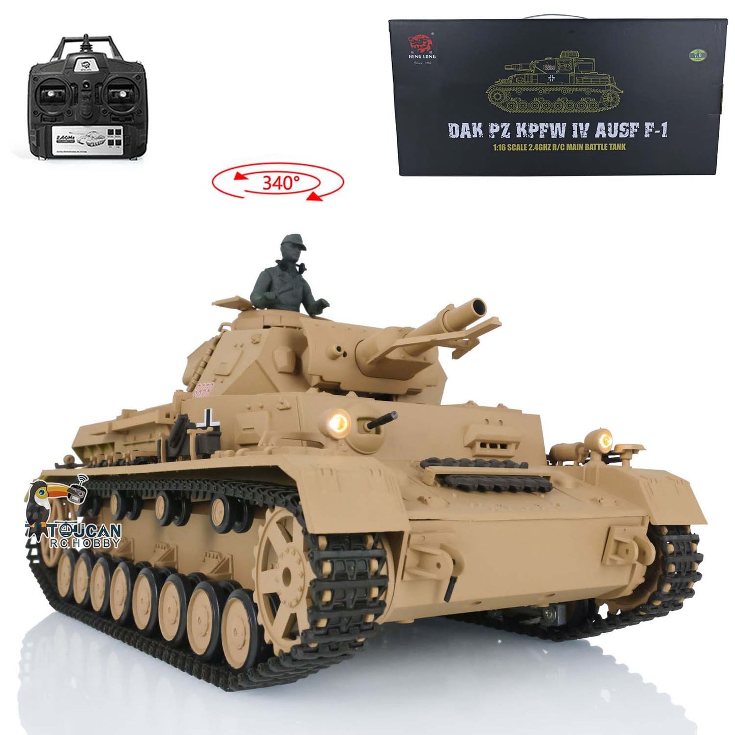 US Warehouse 2.4G Henglong 1:16 Scale TK7.0 Plastic German Panzer IV F RTR RC Tank Model 3858 Military Model Stimulated Sound Smoke