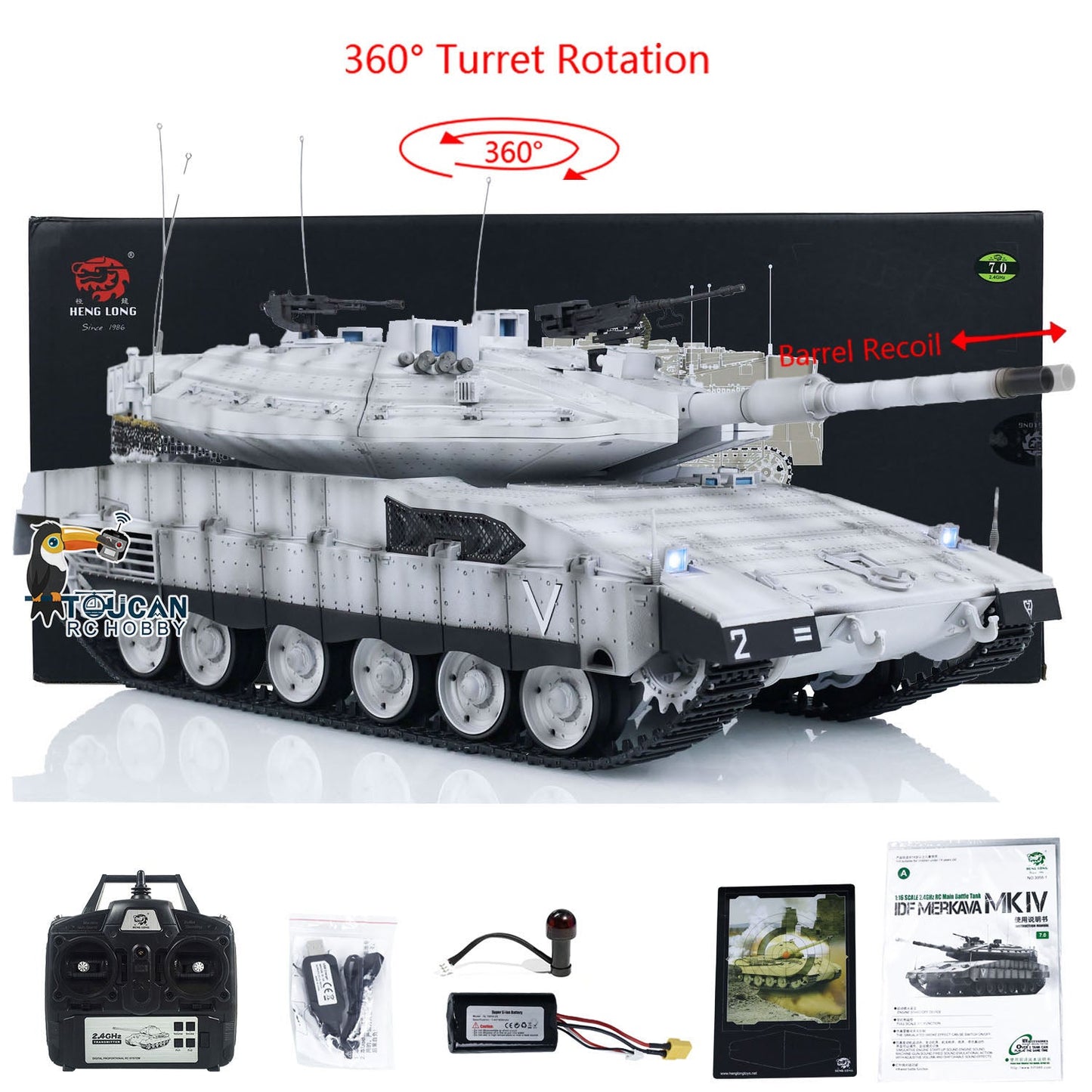 Heng Long 1/16 Military RC Tank Radio Controlled Panzer IDF Merkava MK IV 3958 Turret 360 Rotary Hobby Model DIY