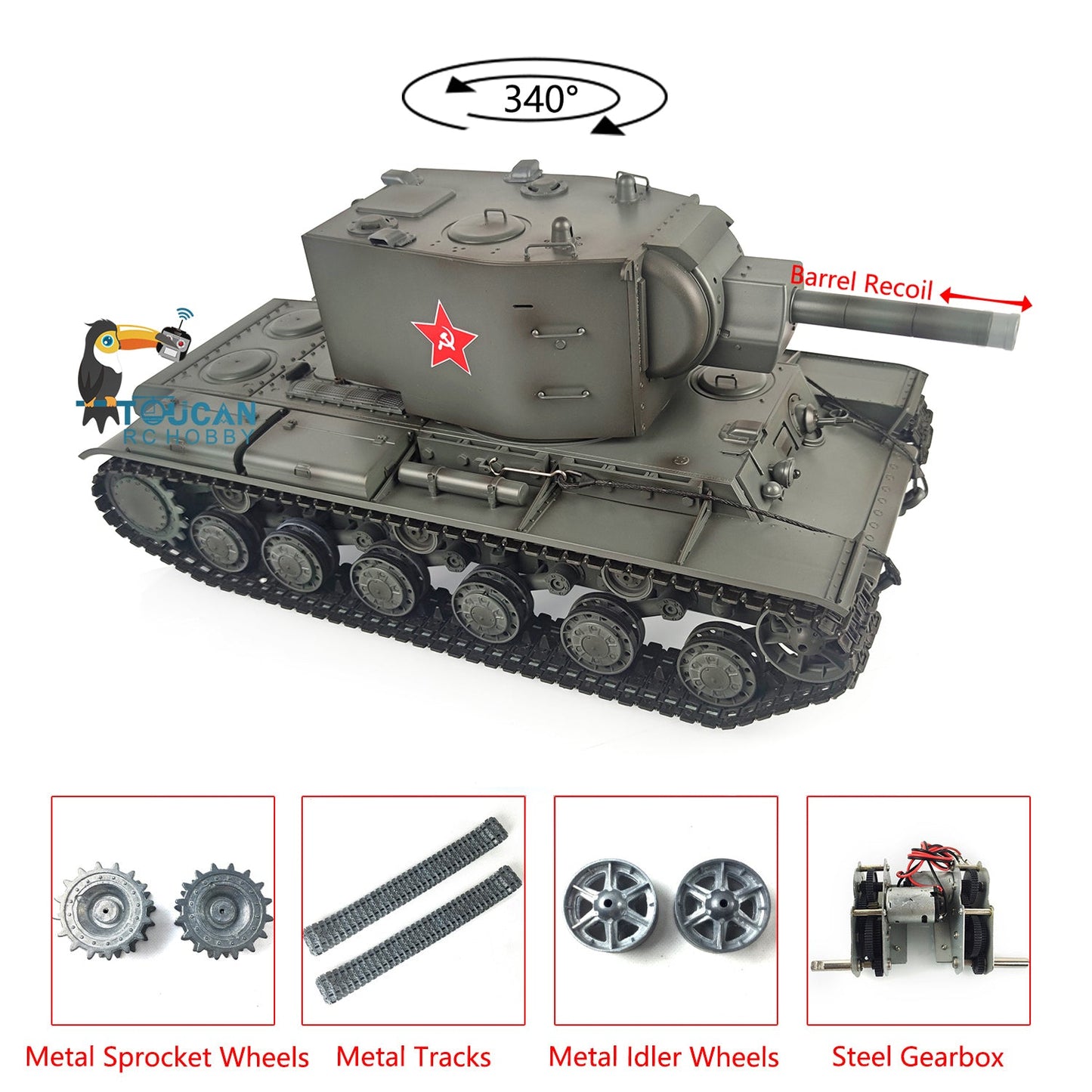 Henglong 1/16 Painted Upgraded 7.0 RC Tank Model Gigant Metal Military Tracks Soviet KV-2 RTR 3949 BB Shooting Infrared Combating