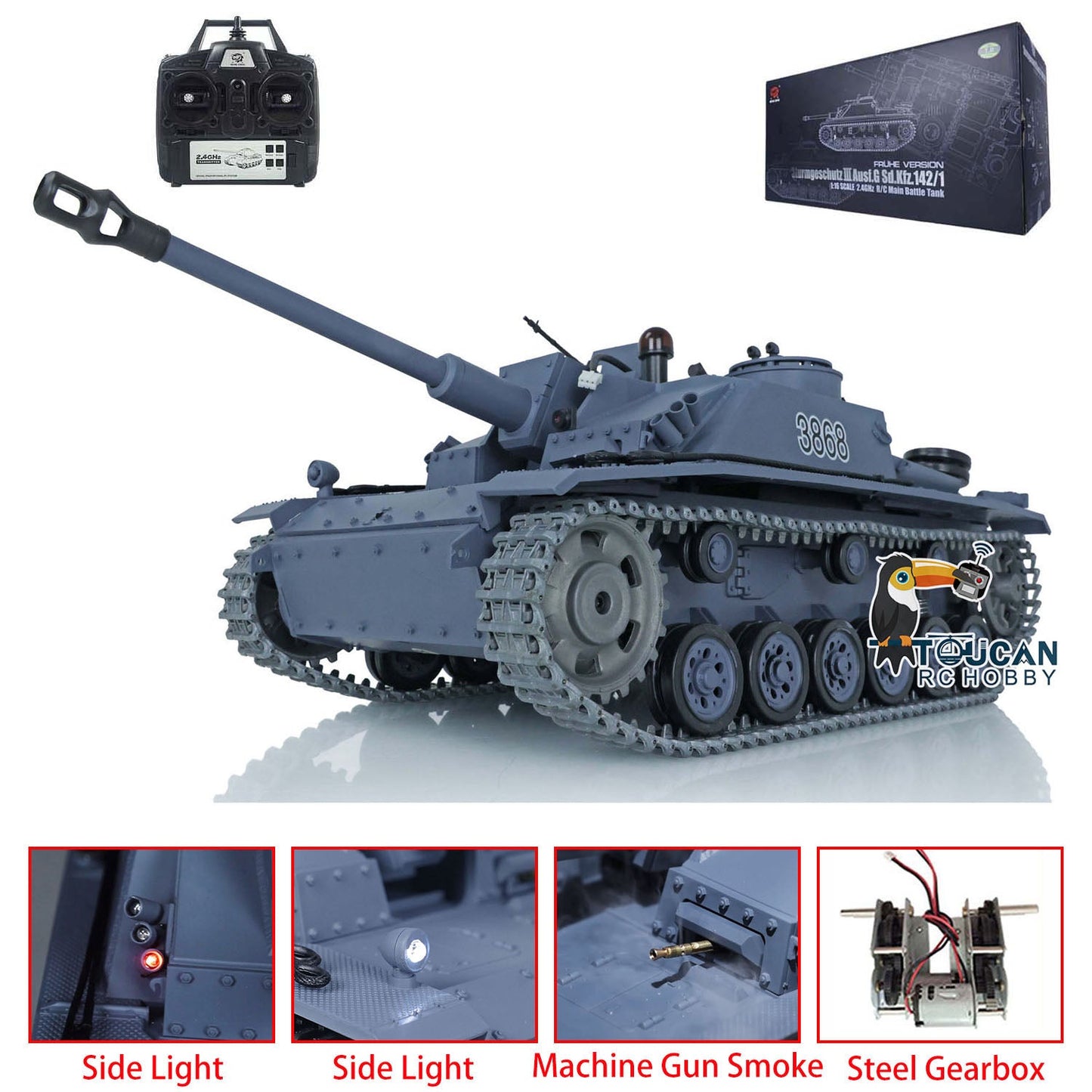 Heng Long 7.0 1/16 Metal RC Tank Remote Controlled Tracks German Stug III Military Hobby Model Upgraded Versions Flash Lights