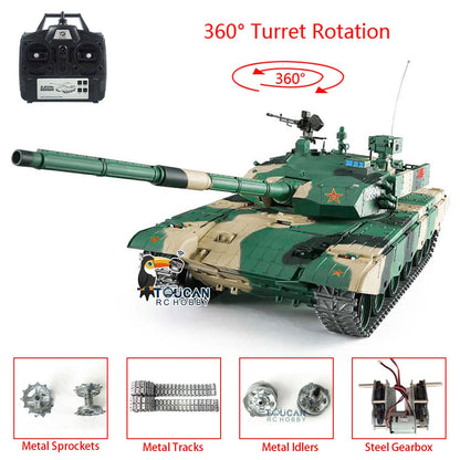 Henglong 1/16 7.0 Upgraded Chinese 99A RTR RC Panzer Remote Controlled Military Car Tank Model DIY 3899A W/ 360 Turret Toys