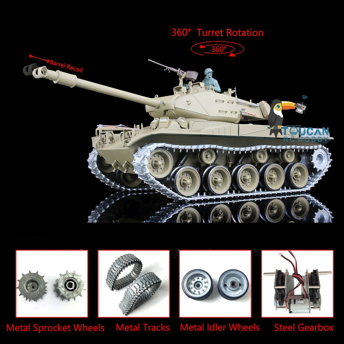 US Warehouse Henglong 1/16 7.0 Customized Walker Bulldog RTR RC Tank 3839 Remote Controlled Model Smoking 360 Degree Full Metal Road Wheels