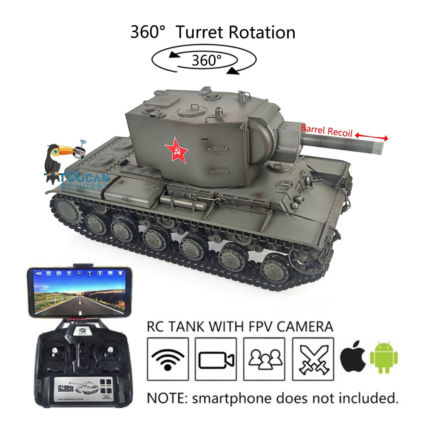 Henglong 1/16 7.0 Professional Edition RC Tank 3949 Soviet KV-2 Gigant FPV RTR Road Wheeled Radio Control Metal Tracks 360 FPV