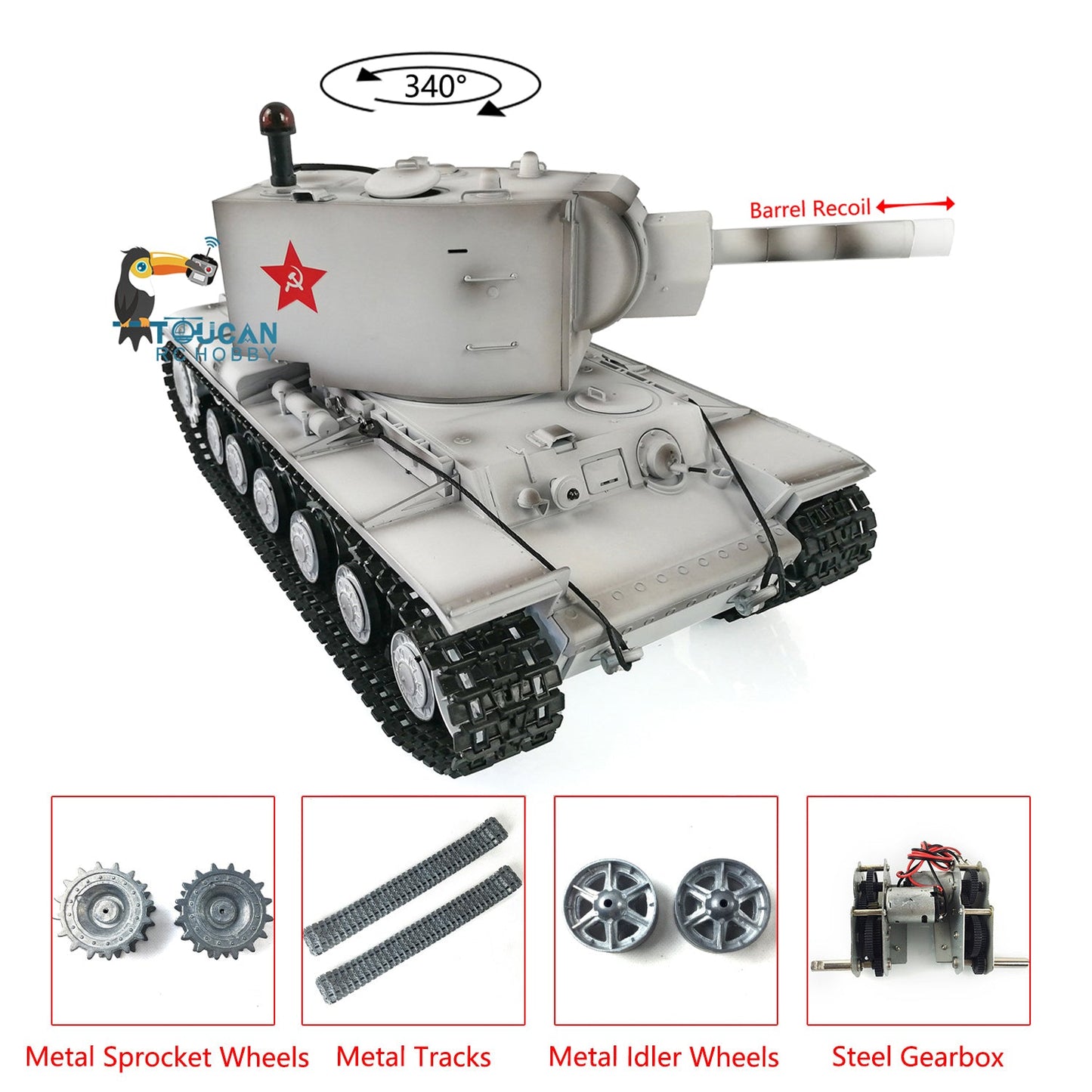 Henglong 1/16 Painted Upgraded 7.0 RC Tank Model Gigant Metal Military Tracks Soviet KV-2 RTR 3949 BB Shooting Infrared Combating