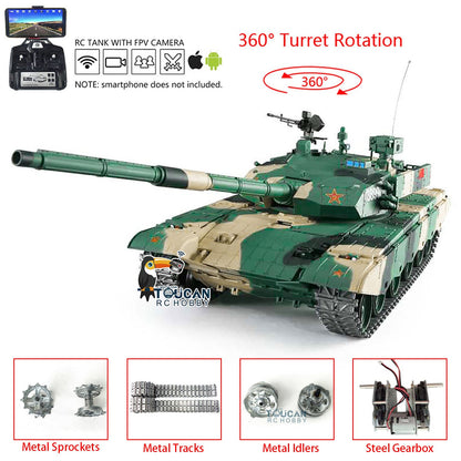 Henglong 1/16 Scale 7.0 Upgraded Chinese 99A FPV RTR RC Tank Model Radio Controlled Panzer 3899A 360 Turret DIY Military Hobby