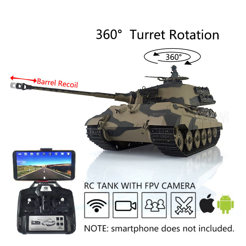 1/16 Henglong TK7.0 RC Tank Model 3888A King Tiger Plastic 2.4G German Tank Model w/ FPV 360 Degrees Rotating Turret Barrel Recoil